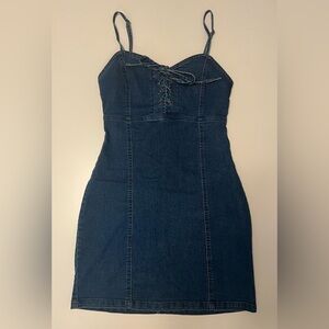 Super Cute Dark Denim jean stretch Mini Dress Small